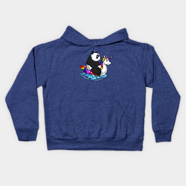 Panda Bear Riding Unicorn Float Kids Hoodie by underheaven